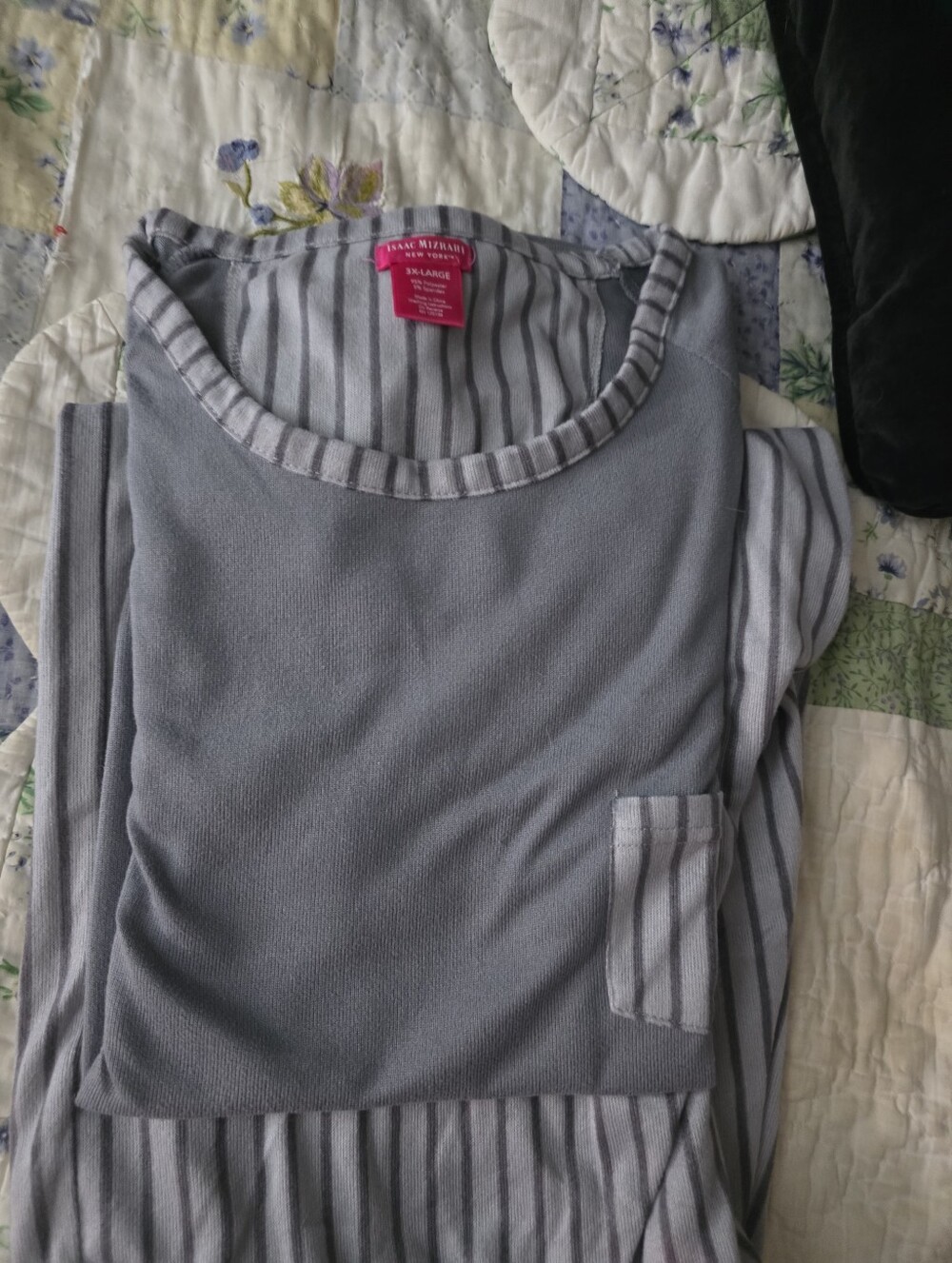 Gray and Black Striped Tee Pocket SET MATCHING PANTS Pajama Set. Cozy Or Street
